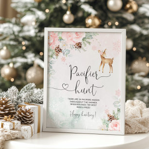 Poster Flammes de neige de cerf roux Jeu de chasse au Pac