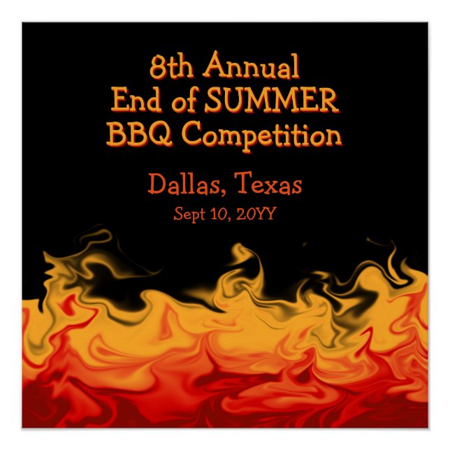 Poster Flammes d'incendie modernes BBQ Cuire hors concurr (Devant)
