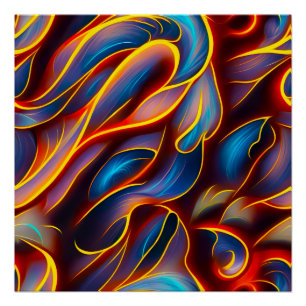 Poster Flammes rouges bleues Abstraites
