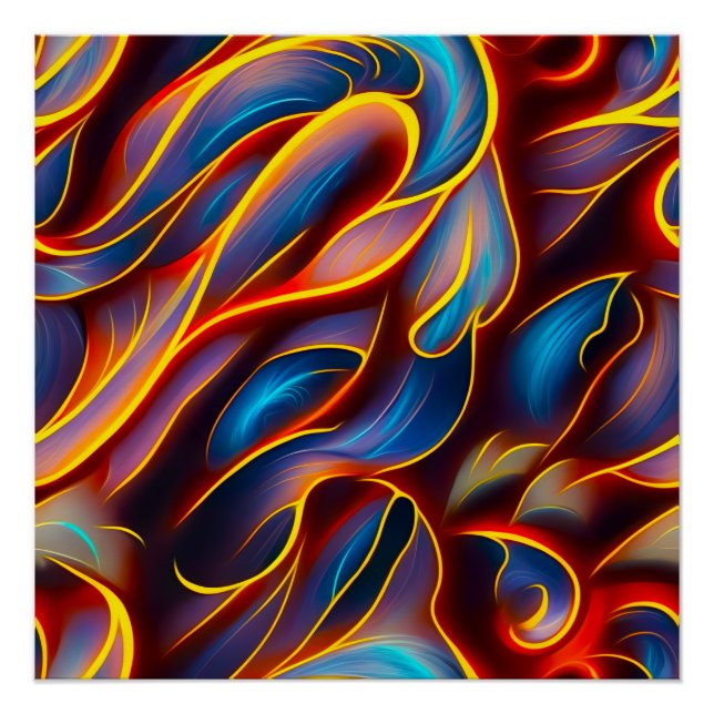 Poster Flammes rouges bleues Abstraites (Devant)