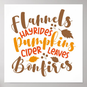 Poster Flannels Hay Rides Citrouille cidre Feuilles Bonfi