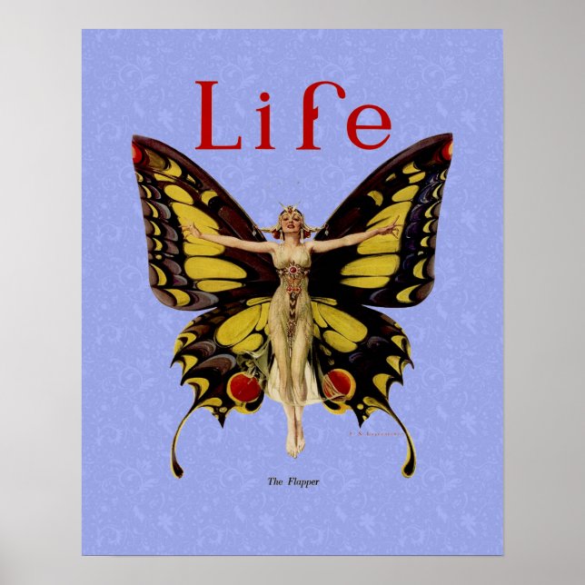 Poster Flapper Butterfly Flying Woman Illustration (Devant)