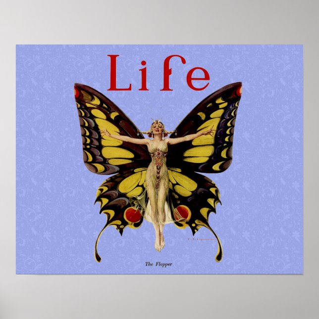 Poster Flapper Butterfly Flying Woman Illustration (Devant)
