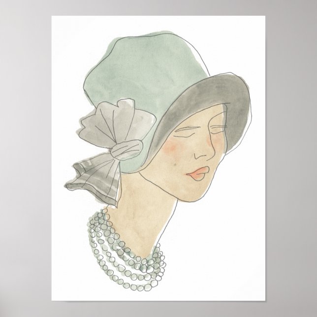 Poster Flapper Fashion Sketch - Femme avec Casquette (Devant)