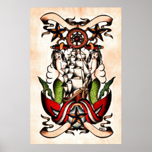 Poster Flash de tatouage maritime de la vieille école