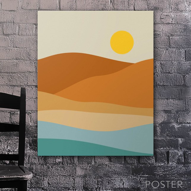 Poster Flat Boho Paysage Abstrait Coucher de soleil et mo (Custom Poster)