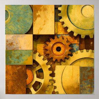 Poster Flat Color Aged Metal Steampunk Industrial Design