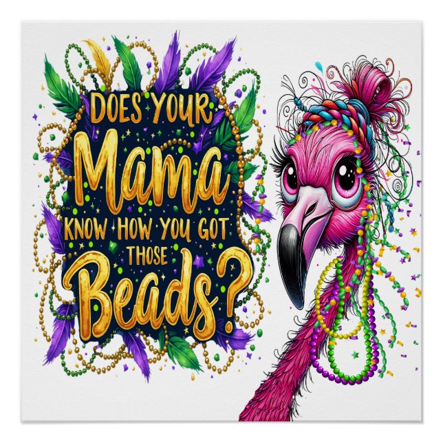 Poster Flaunty Flamant rose Mardi Gras (Devant)