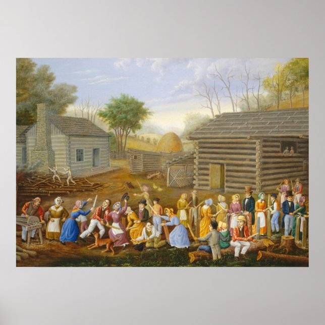 Poster Flax Scutching Bee, 1885 (Devant)