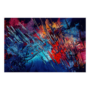 Poster Flèche de feu bleu rouge Art Abstrait contemporain