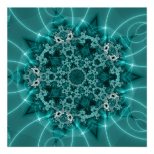 Poster Flèche de neige Art fractal bleu et blanc