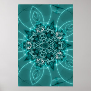 Poster Flèche de neige   Art fractal bleu et blanc