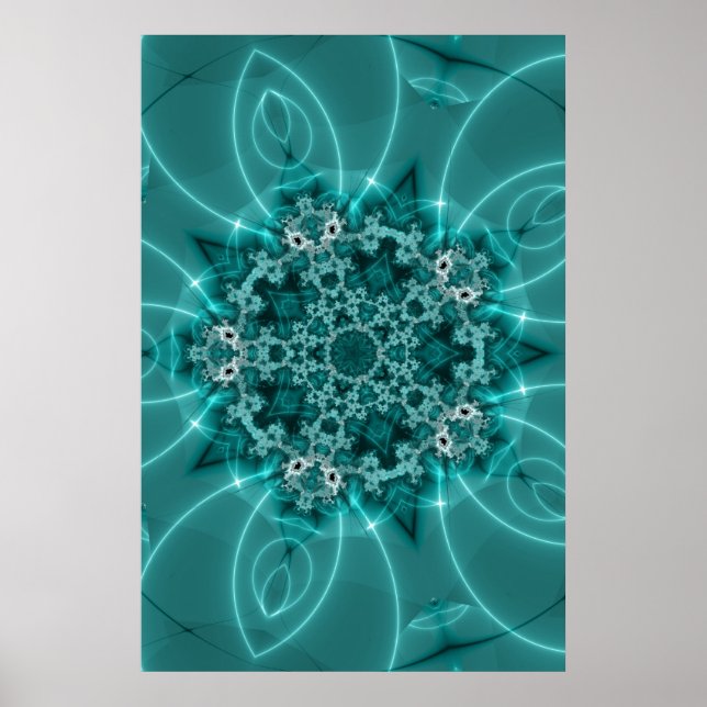 Poster Flèche de neige | Art fractal bleu et blanc (Devant)