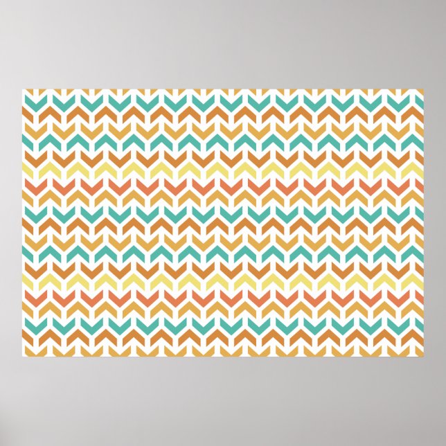 Poster Flèches rétro Chevron Orange Turquoise or Motif (Devant)