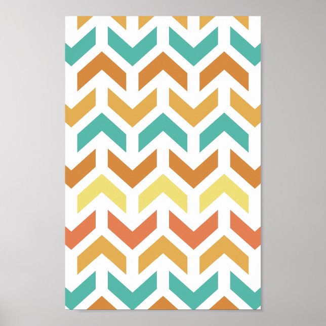 Poster Flèches rétro Chevron Orange Turquoise or Motif (Devant)