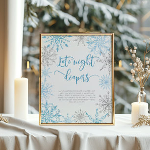 Poster Fléchettes de neige en argent bleu Late couche Pos