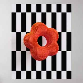 Poster Fleur 3D vibrante orange et noir et blanc - impres