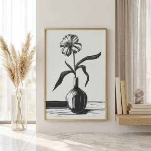 Poster Fleur à l'encre noire minimaliste