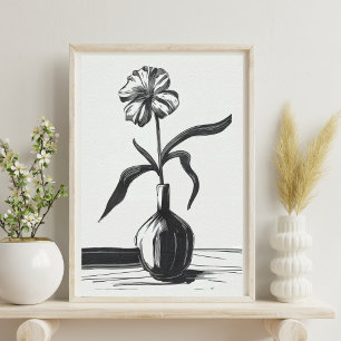 Poster Fleur à l'encre noire minimaliste