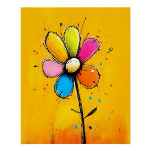 Poster fleur abstraite et colorée dans le style cartoon P