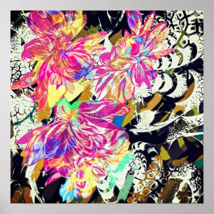 Poster Fleur Abstraite et motif animal coloré
