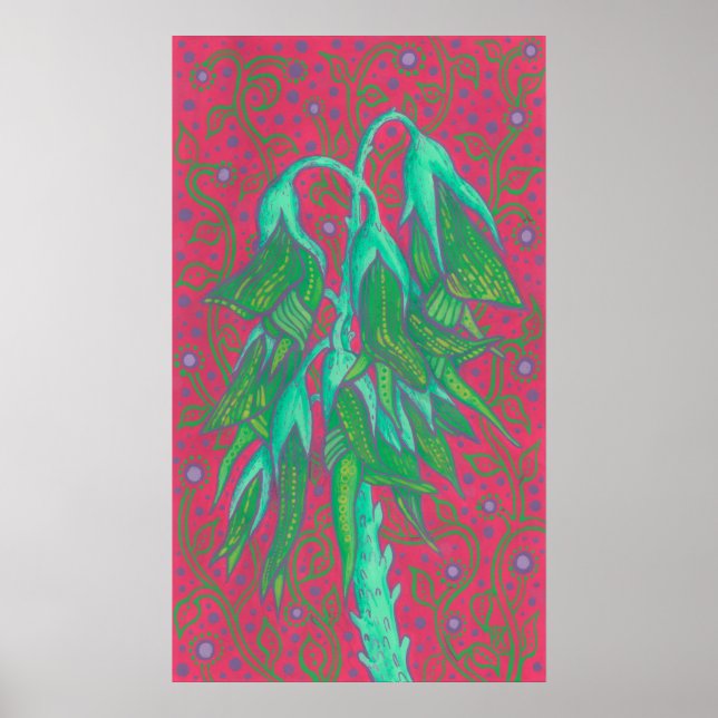 Poster Fleur australienne d'oiseaux, vert tropical floral (Devant)