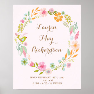 Poster Fleur bébé natation imprimé pour une petite fille