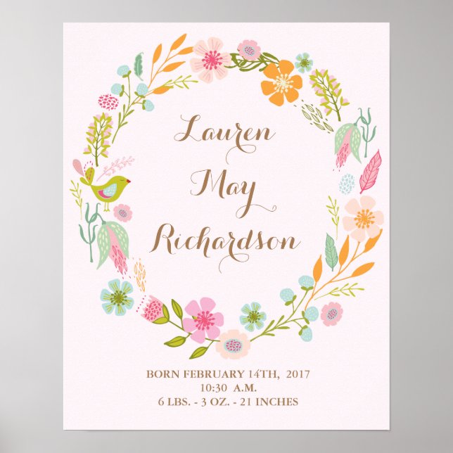 Poster Fleur bébé natation imprimé pour une petite fille (Devant)