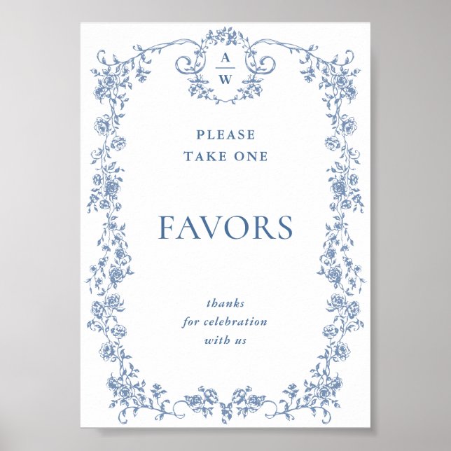 Poster Fleur Bleue Ornate Victorian Grace Favore Mariage (Devant)
