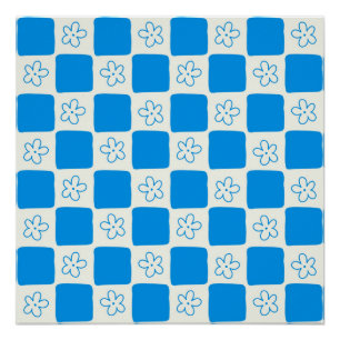 Poster Fleur bleue Preppy À damiers Motif