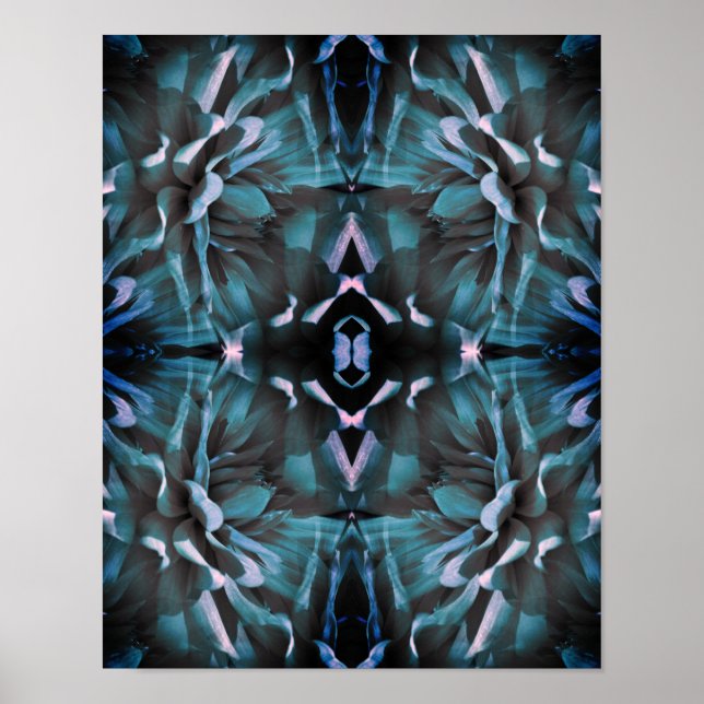 Poster Fleur Bleue Vibrante Dahlia Art Abstrait (Devant)