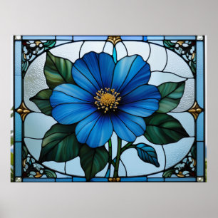 Poster 💙 Fleur Bleue Vitrail Pour Amateurs de Jardin 💙