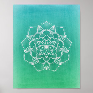 Poster Fleur Boho Ombre Mandala en vert