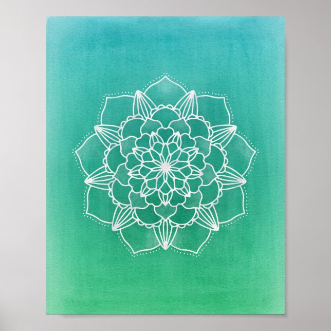 Poster Fleur Boho Ombre Mandala en vert (Devant)