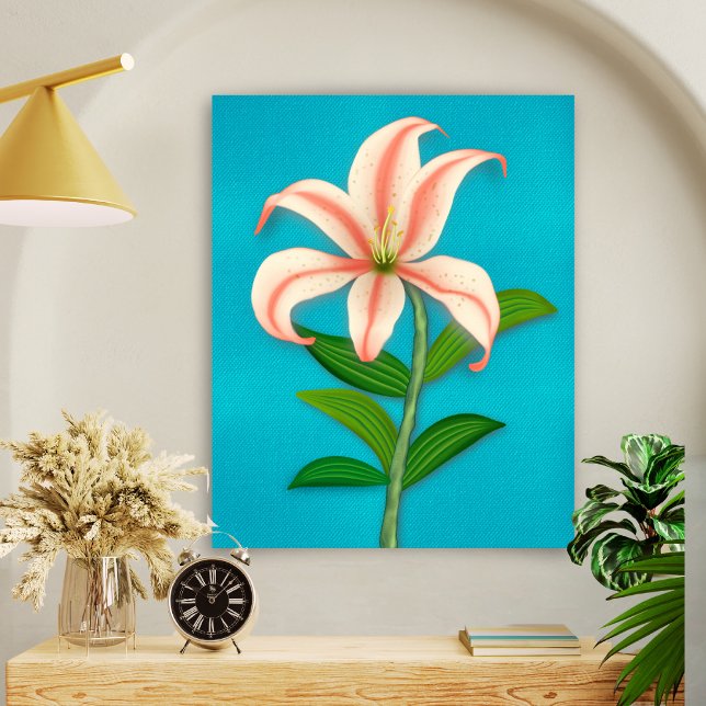 Poster Fleur botanique simple Lys de tigre sur bleu (Tiger Lily Single Botanical Flower on Blue Poster)