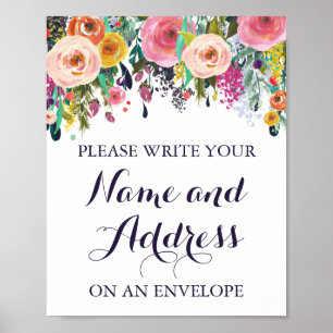 Poster Fleur colorée Écrivez votre nom Adresse Enveloppe
