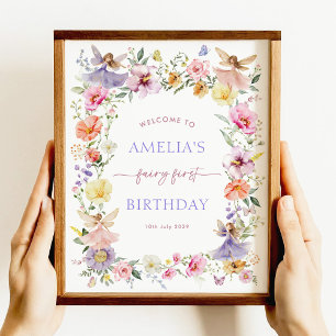 Poster Fleur colorée Fée Premier 1er anniversaire Bienven