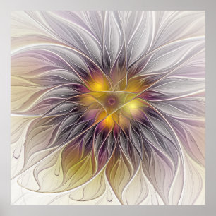 Poster Fleur colorée lumineuse, fractale moderne abstrait