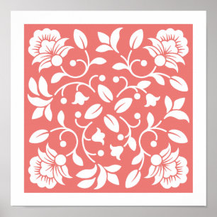 Poster Fleur corail et couleur blanche