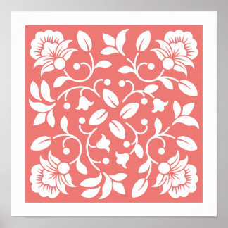 Poster Fleur corail et couleur blanche