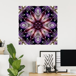 Poster Fleur Cosmique Kaléidoscope Violet et Magenta