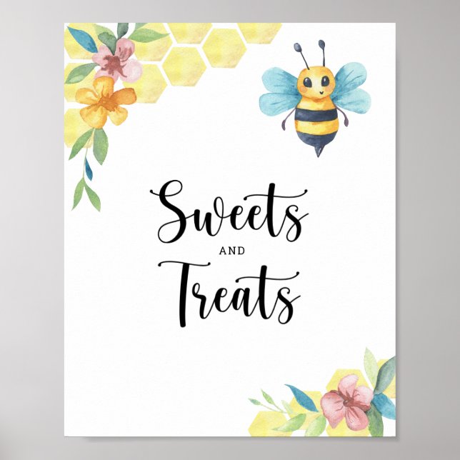 Poster Fleur d'abeille - bonbons et gâteries baby shower (Devant)