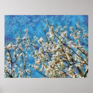 Poster Fleur d'amande et ciel bleu en style art pointillé