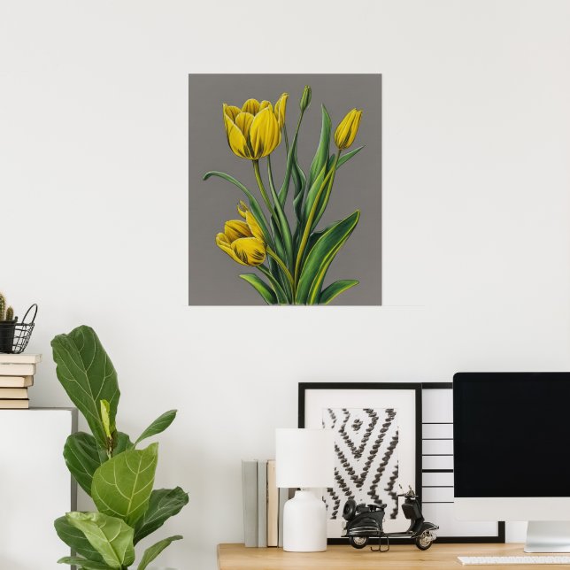 Poster Fleur d'aquarelle de Tulipe jaune (Bureau à domicile)