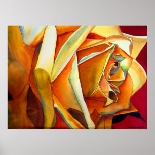 Poster Fleur d'art d'aquarelle rose jaune