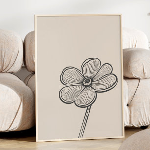 Poster Fleur d'art minimaliste en ligne noire et blanche 