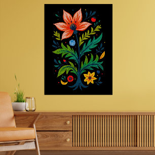 Poster Fleur d'Art Populaire Botanique Sombre Vibrant Sym