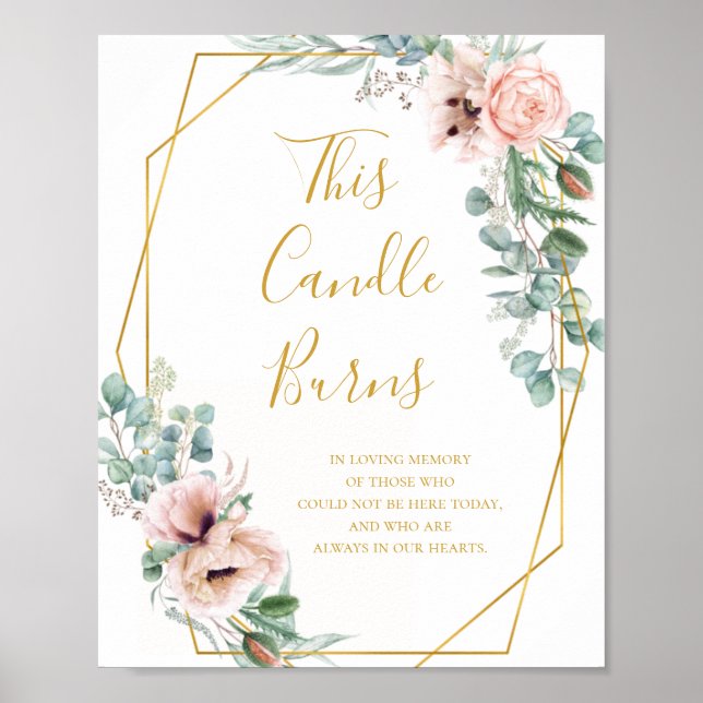 Poster Fleur de Blush Élégant | Ce Bougeoir Brûle Signe (Devant)