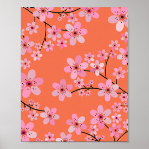 Poster Fleur de cerisier 10 orange et rose