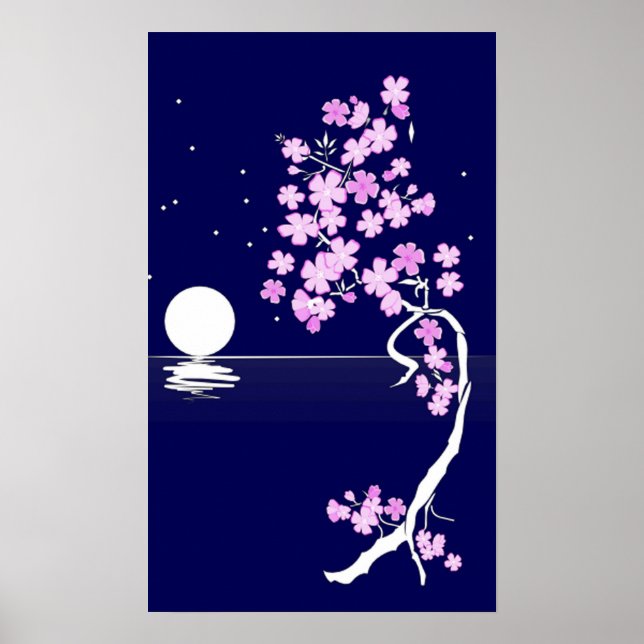 Poster Fleur de cerisiers (Sakura) la nuit Imprimer (Devant)